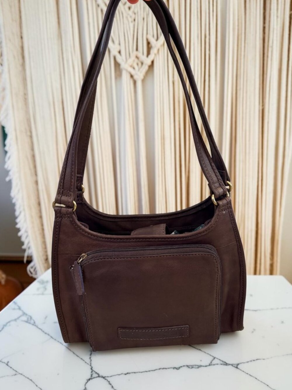 Vintage Fossil Brown Leather Vintage Shoulder Bag Double Strap